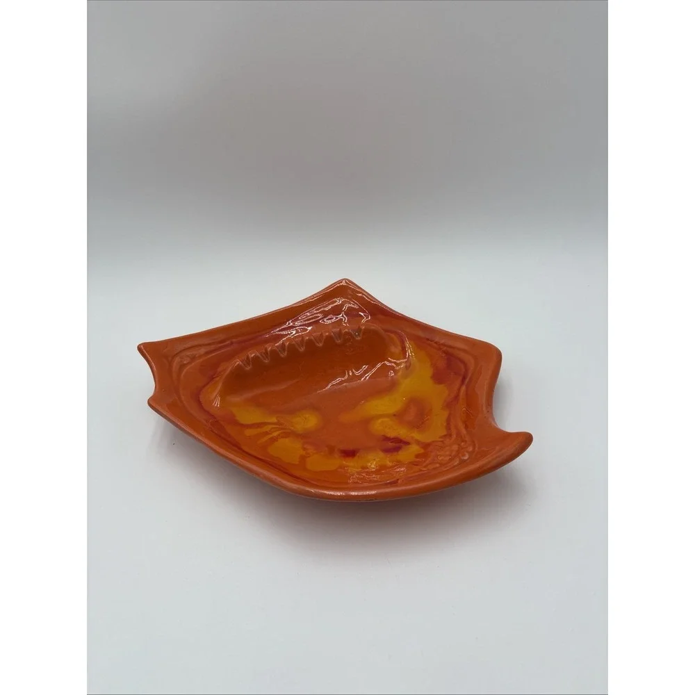 Vtg Retro MCM Ashtray‎ Flame Orange  California Pottery DL 717 USA Abstract